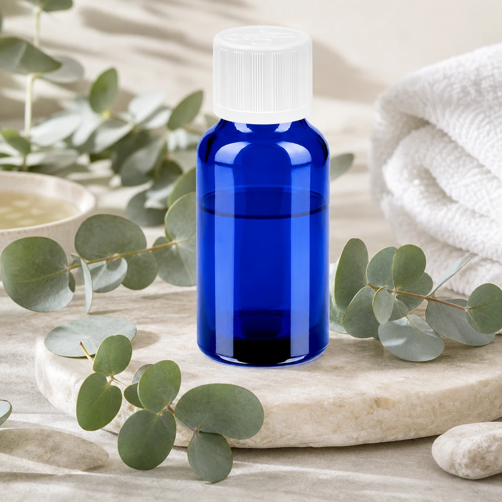 Frasco de vidrio de alta calidad de 20 ml en azul cobalto con protección UV para sustancias fotosensibles