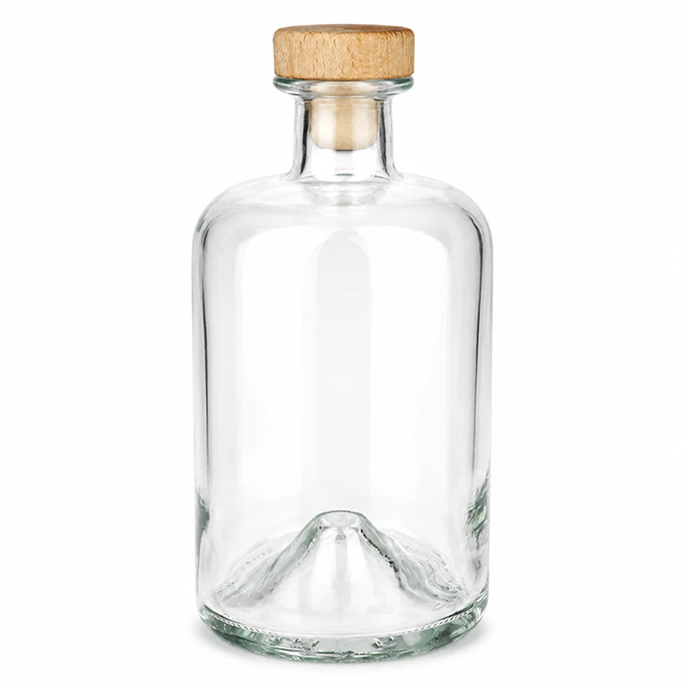 Botella de cristal de 500 ml Sofia con asa de madera corcho UNiTWIST transparente vacía Foto del producto sobre fondo blanco
