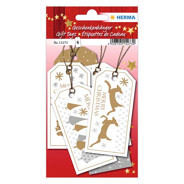 Etiquetas "Feliz Navidad" (6 unidades) con purpurina Etiquetas "Feliz Navidad" (6 unidades) con purpurina