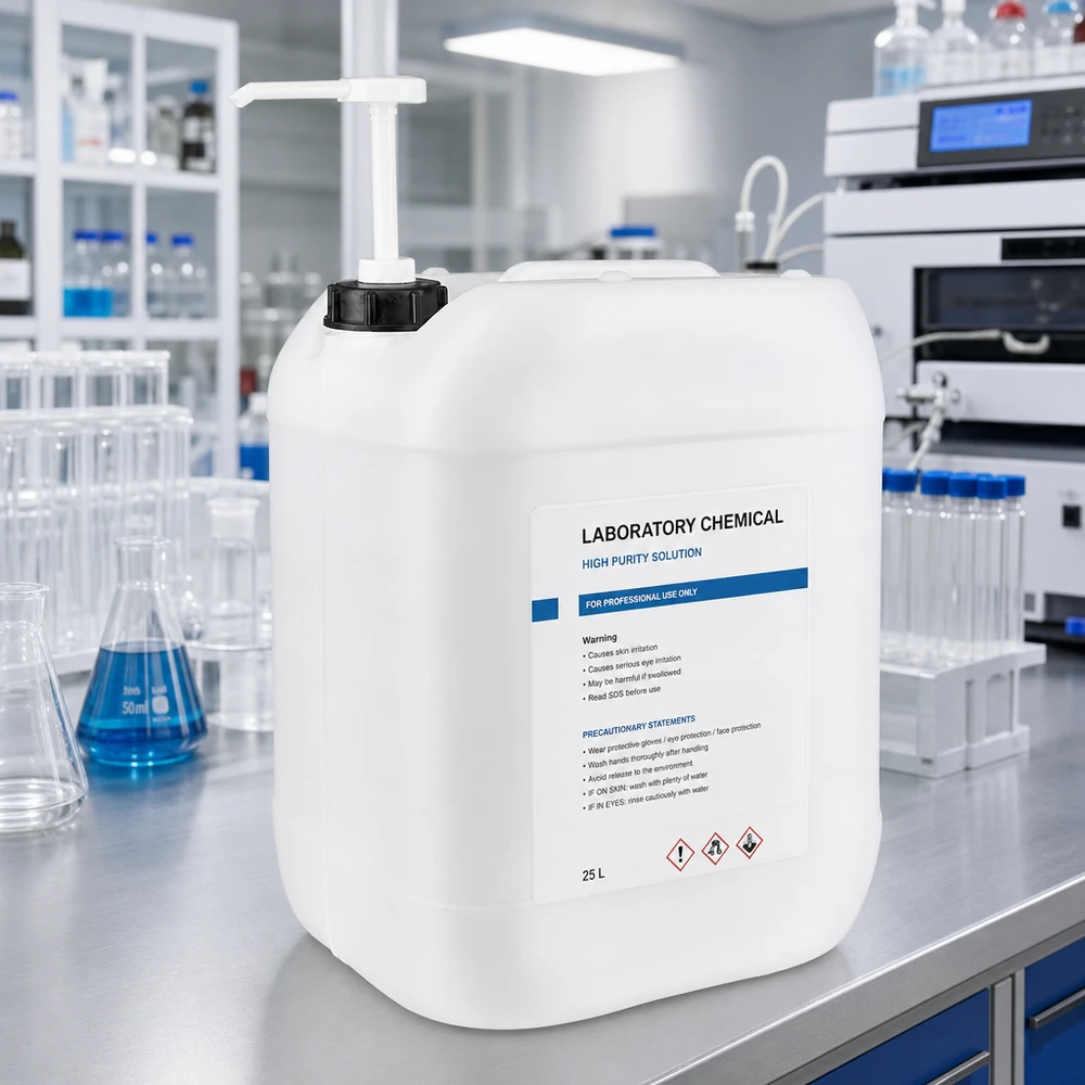 Bidón resistente de HDPE de 20 litros con bomba dosificadora integrada para uso profesional en laboratorio
