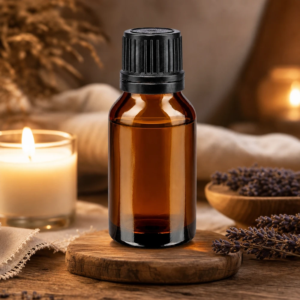 Frasco de farmacia con protección UV de 15 ml, de vidrio ámbar, con anillo vertedor, para aceites esenciales fotosensibles