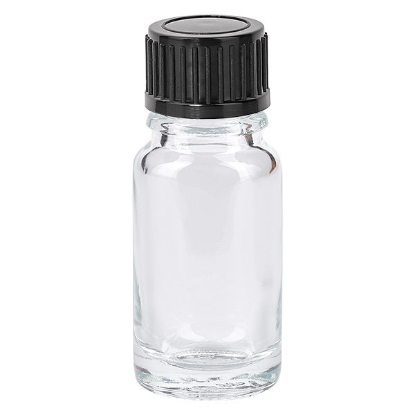 Frasco de 10 ml con tapón de rosca de 11 mm negro estándar ClearLine UT18/10 Frasco de 10 ml con tapón de rosca de 11 mm negro estándar ClearLine UT18/10