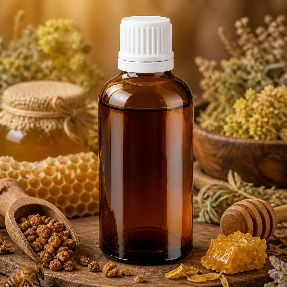 Frasco de farmacia de vidrio ámbar de 50 ml con tapón de rosca blanco, ideal para miel y remedios naturales