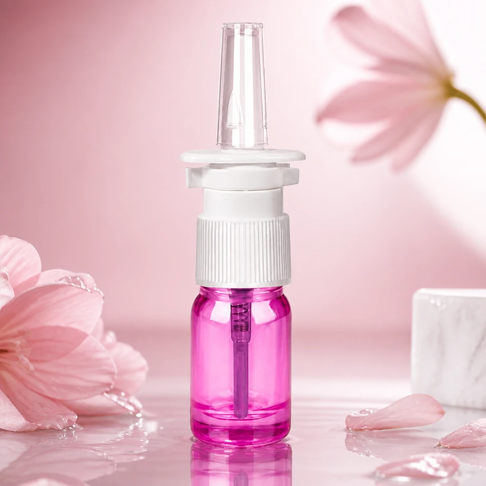 Frasco pulverizador nasal de 5 ml blanco/transparente estándar PurpleLine UT18/5 Pulverizador nasal PurpleLine de 5 ml con rosca UT18/5 para aplicaciones farmacéuticas profesionales