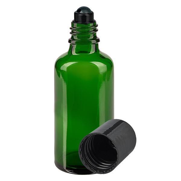 Botella de farmacia verde 50ml tapón roll-on negro Botella de farmacia verde 50ml tapón roll-on negro