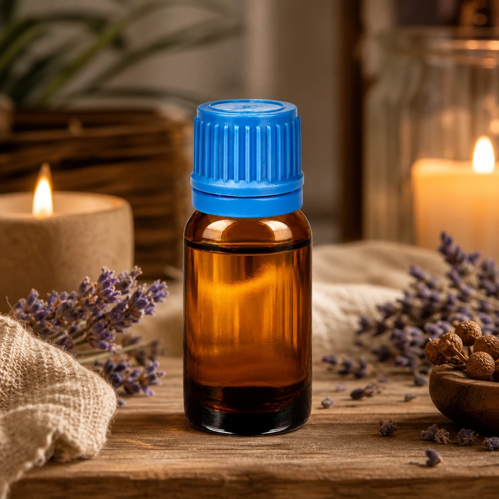 Frasco de vidrio BrownLine de 10 ml de alta calidad con tapón azul para aromaterapia profesional