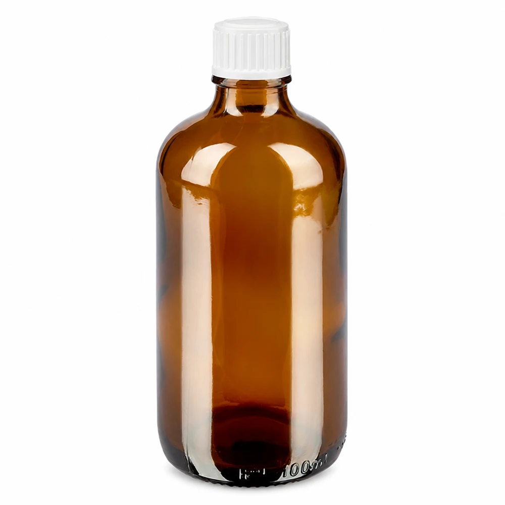 Frasco de cristal marrón de 100 ml con tapón cuentagotas blanco, fabricado en cristal de farmacia STD de alta calidad