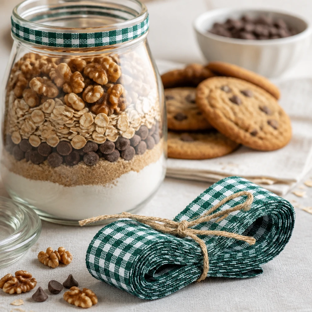 Cinta de tela verde y blanca para decorar, 300 cm Cinta de tela verde y blanca de 300 cm para mezcla de repostería en tarro Regalos DIY decorados con frutos secos, galletas y granos de café