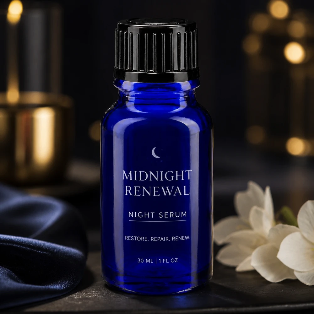 Botella de cristal azul con tapón cuentagotas para sérum nocturno, 10 ml, STD ApoGlas negro