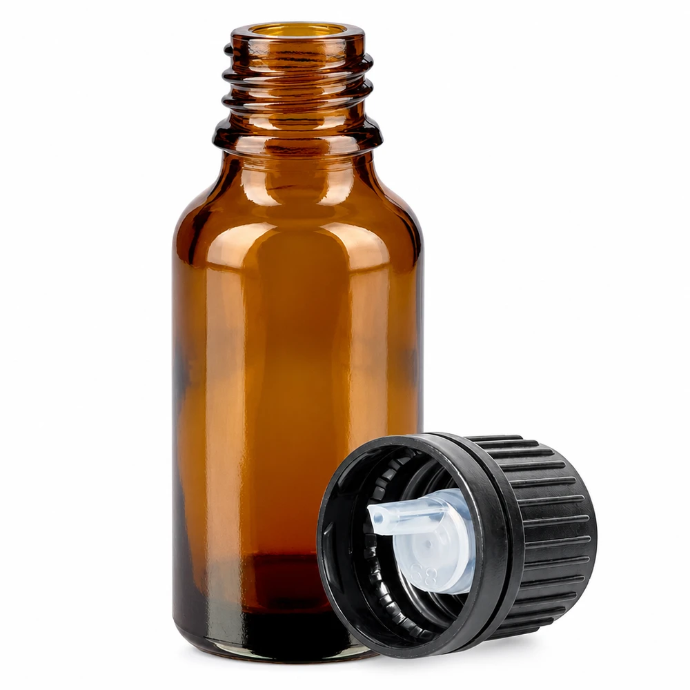 Frasco cuentagotas 20ml 1mm negro cierre inviolable BrownLine UT18/20 Pequeño frasco cuentagotas de 20 ml fabricado en vidrio ámbar con un preciso inserto cuentagotas de 1 mm para una dosificación exacta