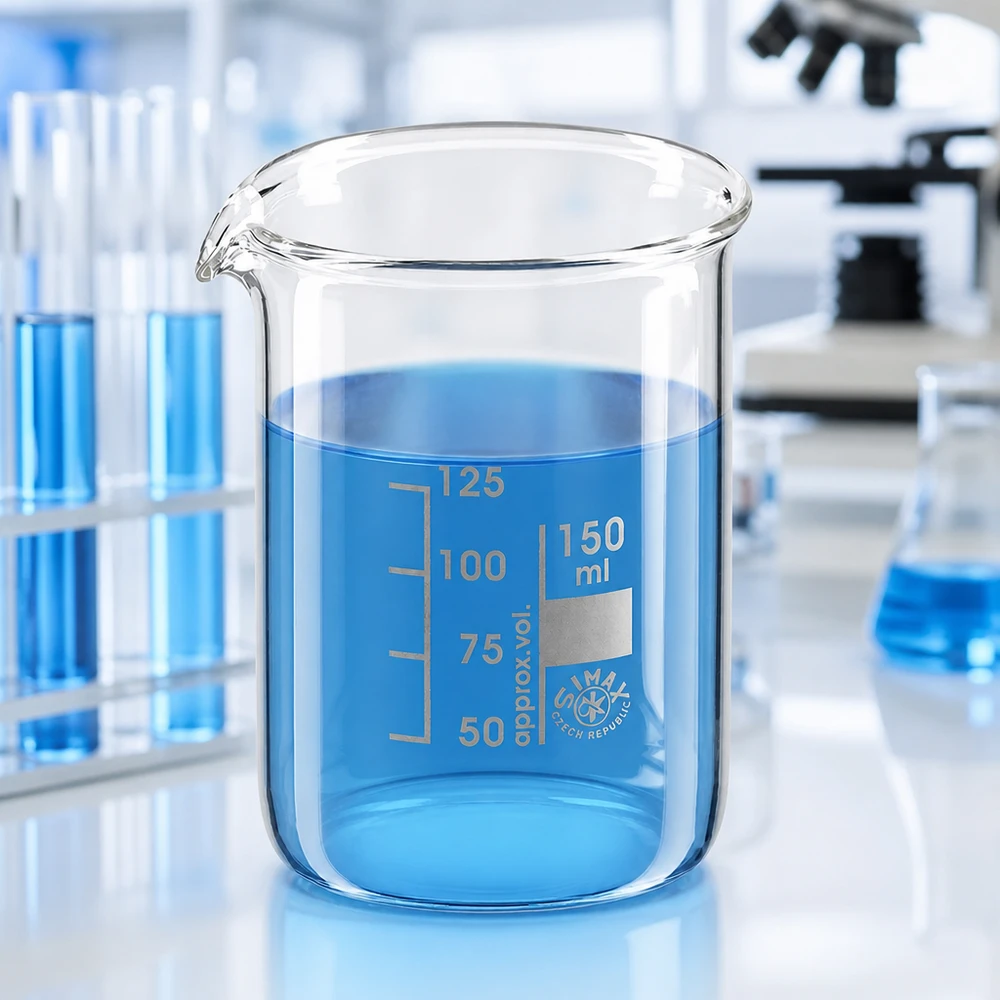 Vaso 150ml vidrio borosilicato, forma baja Vaso bajo de 150 ml de vidrio de borosilicato con escala precisa para experimentos químicos