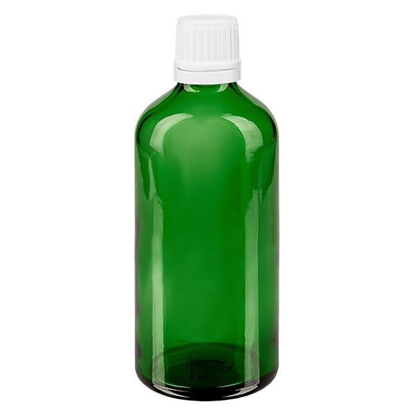 Botella de farmacia verde 100ml tapón cuentagotas 1,2mm cierre inviolable blanco Botella de farmacia verde 100ml tapón cuentagotas 1,2mm cierre inviolable blanco