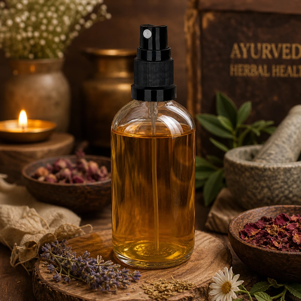 Botella pulverizadora de aceite herbal ayurvédico, 100 ml, de cristal transparente con pulverizador negro ClearLine UT18