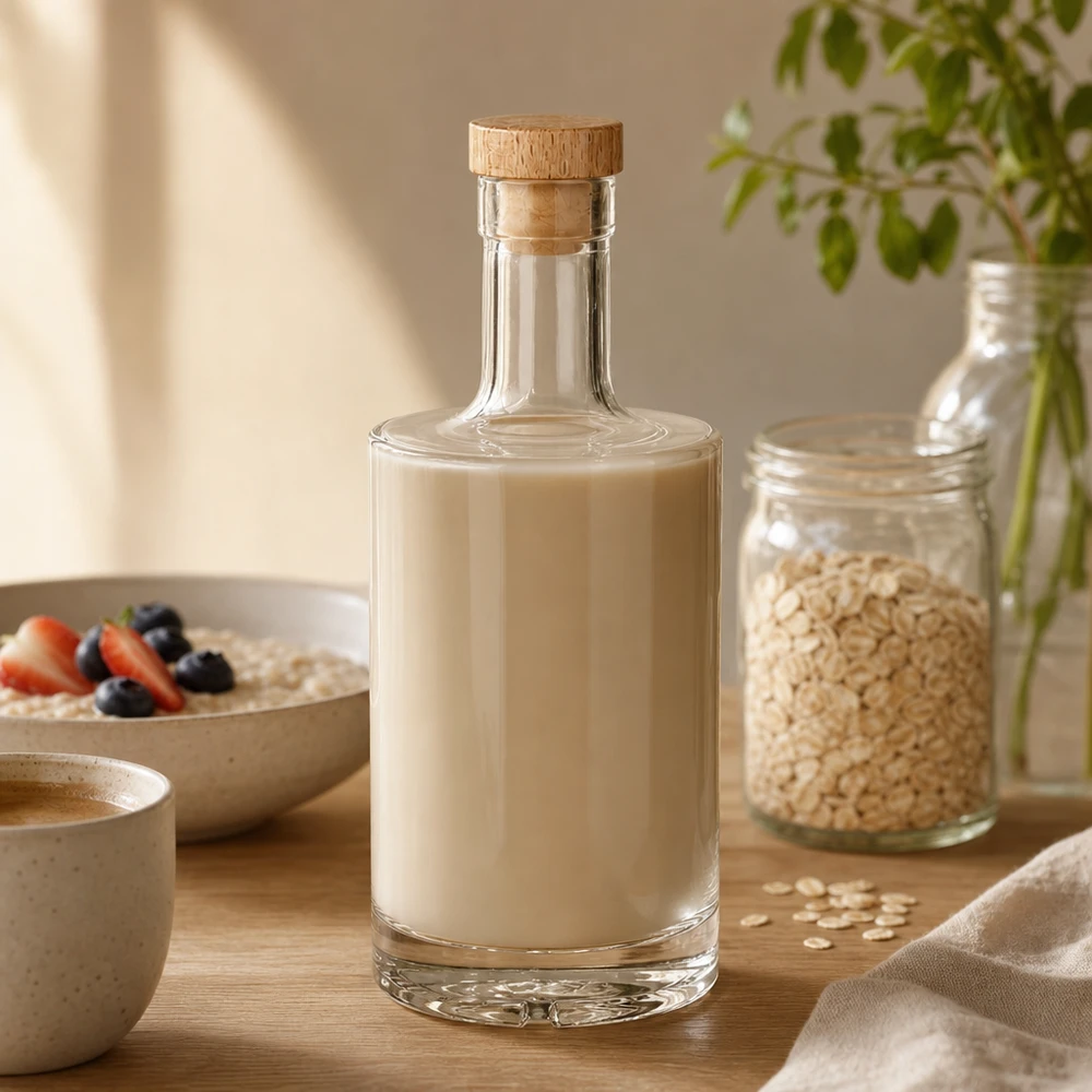 Botella de vidrio de 500 ml «Nora» con tapón de corcho con asa de madera UNiTWIST® Botella de vidrio de 500 ml «Nora» con tapón de corcho con asa de madera UNiTWIST®