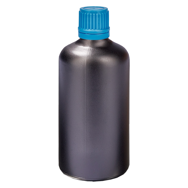 Botella 100ml 11mm tapón rosca azul precinto BlackLine UT18/100 Botella 100ml 11mm tapón rosca azul precinto BlackLine UT18/100