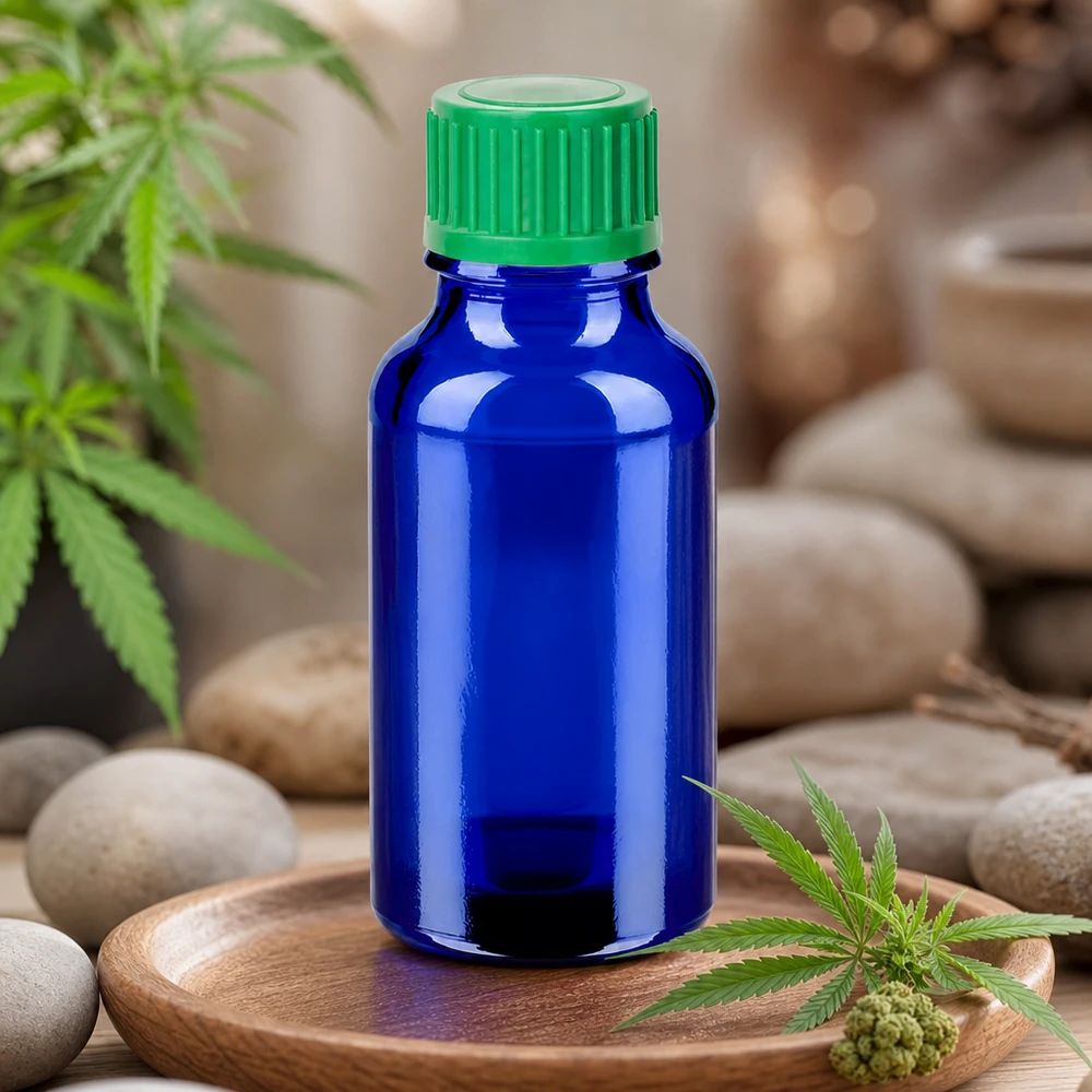 Frasco de vidrio de 20 ml con tapón de rosca verde STD BlueLine para un almacenamiento y transporte seguros del producto