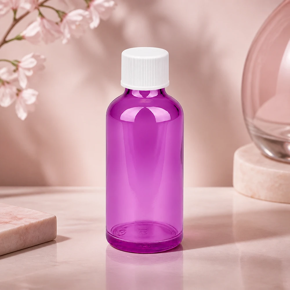 Frasco de 50 ml con tapón de rosca de 11 mm blanco estándar PurpleLine UT18/50 Elegante botella de 50 ml con diseño PurpleLine y tapón de rosca blanco para una presentación elegante del producto
