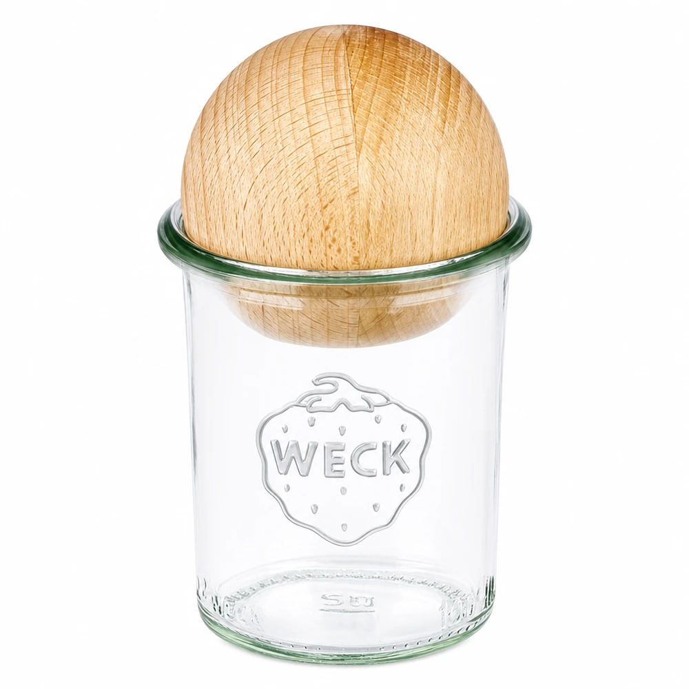 Vasos de 160ml WECK RR60 con bola de madera de haya Tarro de conserva WECK RR60 de 160 ml con tapa esférica de madera de haya, tarro de conserva transparente con tapa de madera