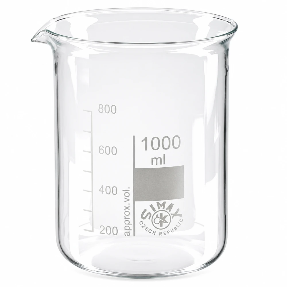 Vaso de molde bajo 1000 ml de vidrio de borosilicato con pico para trabajos precisos de laboratorio