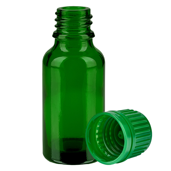 Botella de 20 ml con tapón de rosca de 11 mm verde GreenLine UT18/20 Botella de 20 ml con tapón de rosca de 11 mm verde GreenLine UT18/20