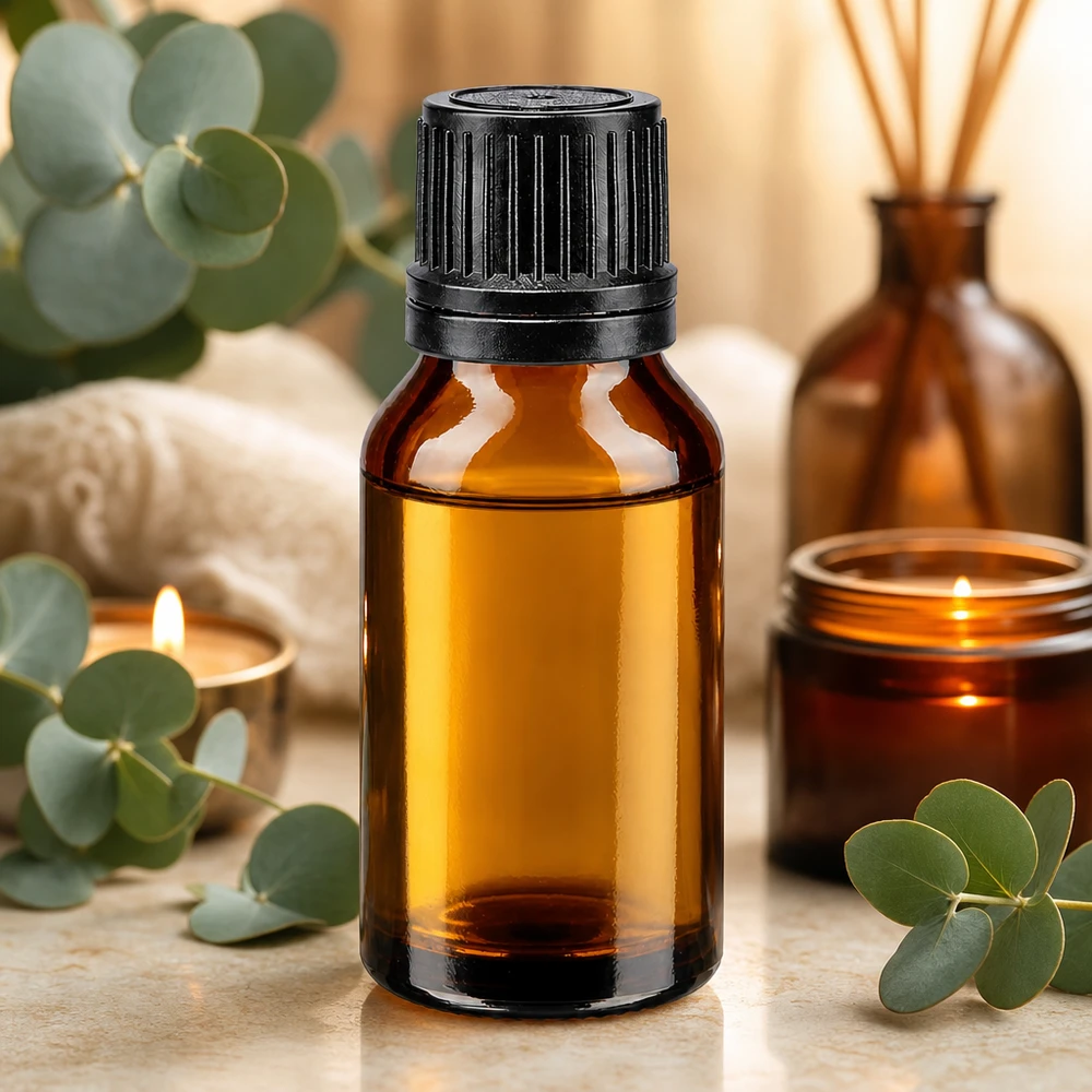 Frasco pequeño de farmacia de 15 ml, de color marrón, con tapón original negro, para aceites esenciales