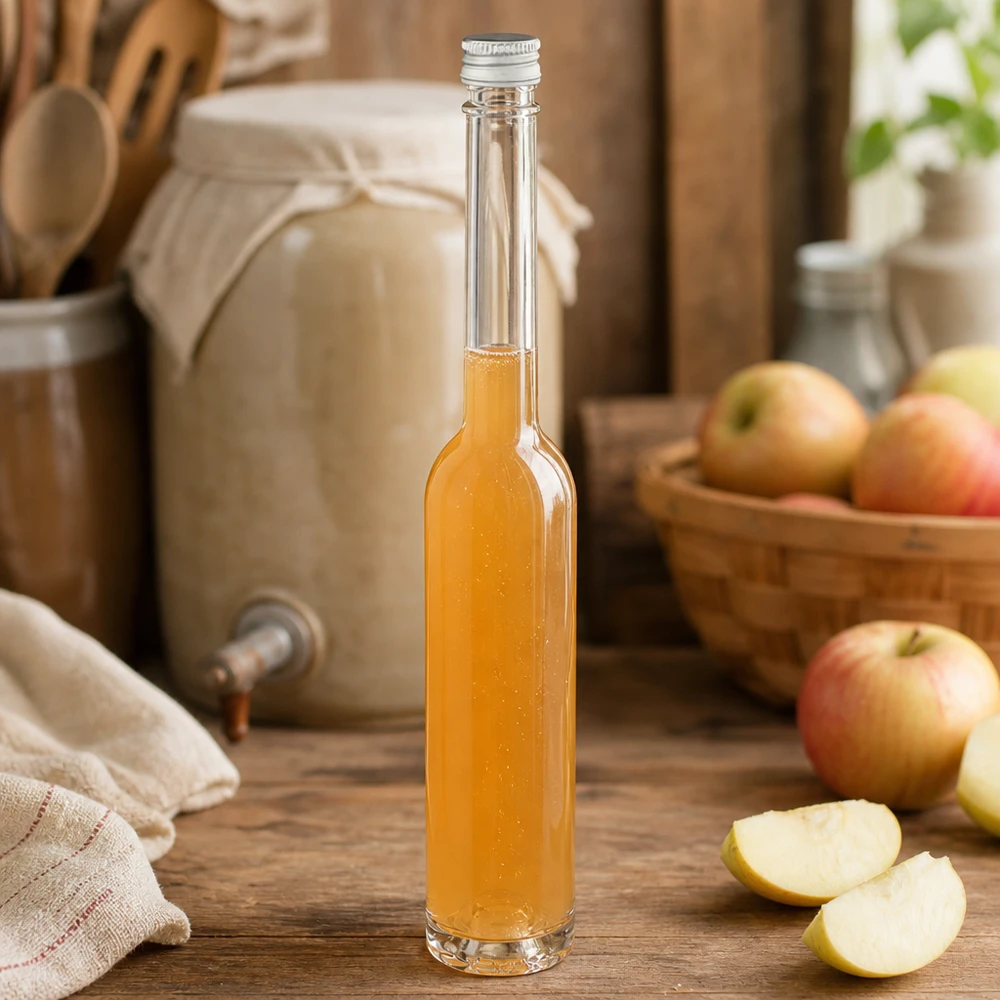 Botella de cristal de 100 ml Toni de diseño estilizado con tapón de rosca plateado para vinagre y vinagre balsámico