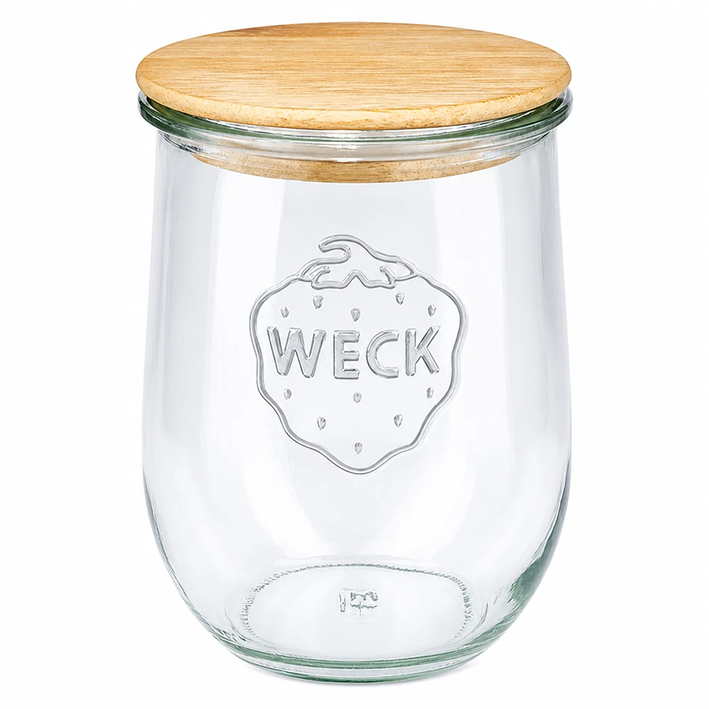 1062ml Tarro tulipán WECK RR100 con tapa de madera WECK tarro tulipán 1062ml RR100 con tapa de madera Tarro para conservas de cristal con tapa de madera natural