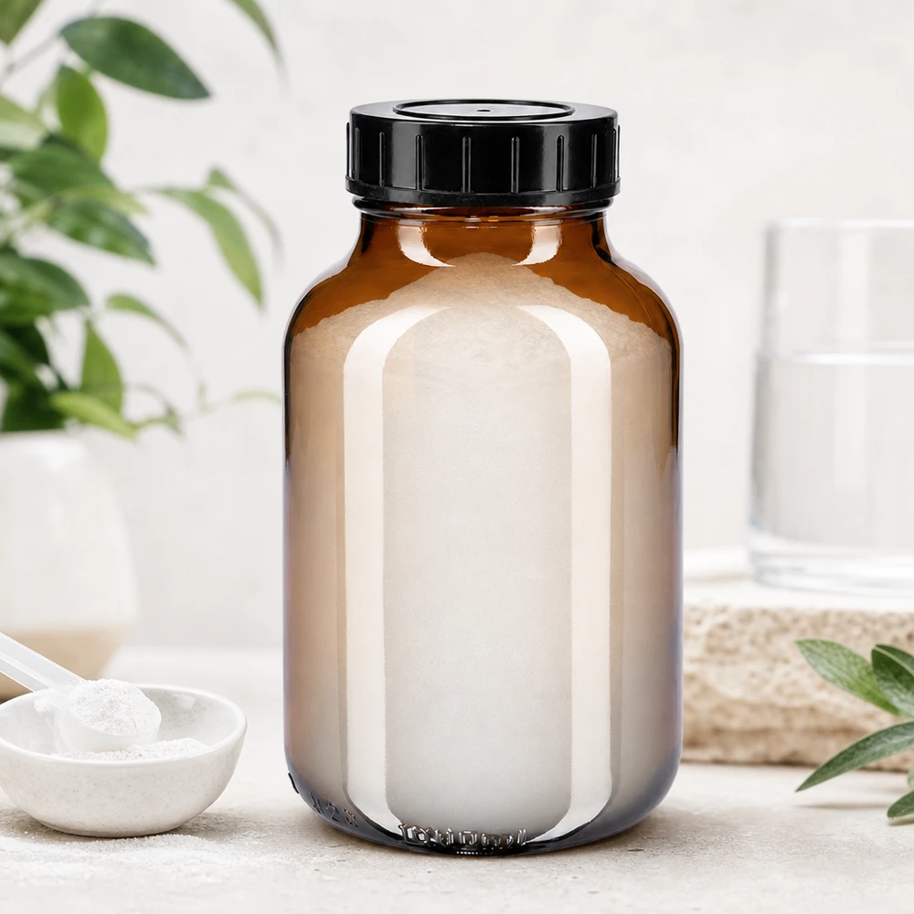 1000ml botella de cuello ancho de vidrio ámbar con tapón de rosca