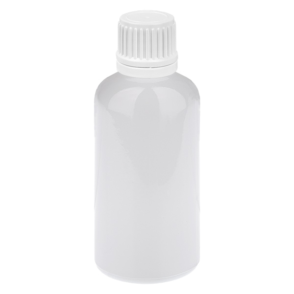 Frasco de 50 ml con tapón de rosca de 11 mm blanco con cierre de seguridad WhiteLine UT18/50 Frasco de 50 ml con tapón de rosca de 11 mm blanco con cierre de seguridad WhiteLine UT18/50