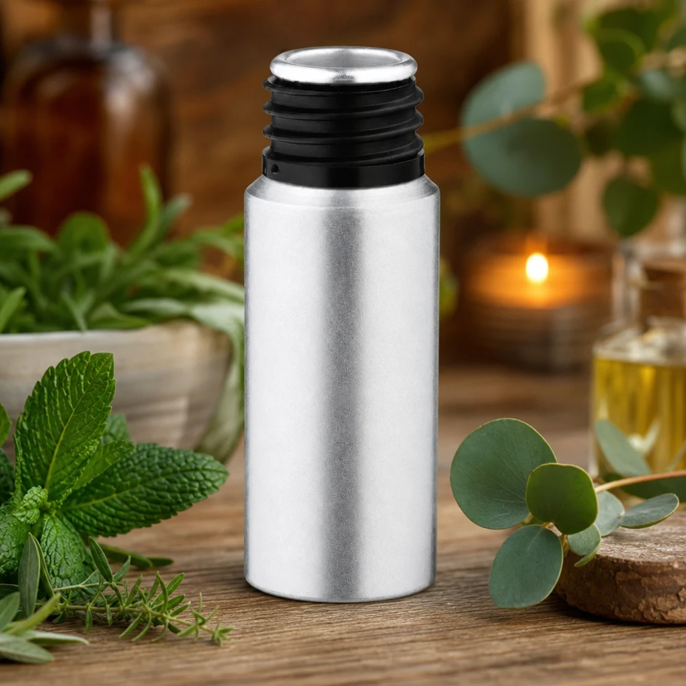 Botella de aluminio decapado de 20ml Frasco compacto de aluminio de 20 ml con superficie manchada para aceites esenciales y sueros
