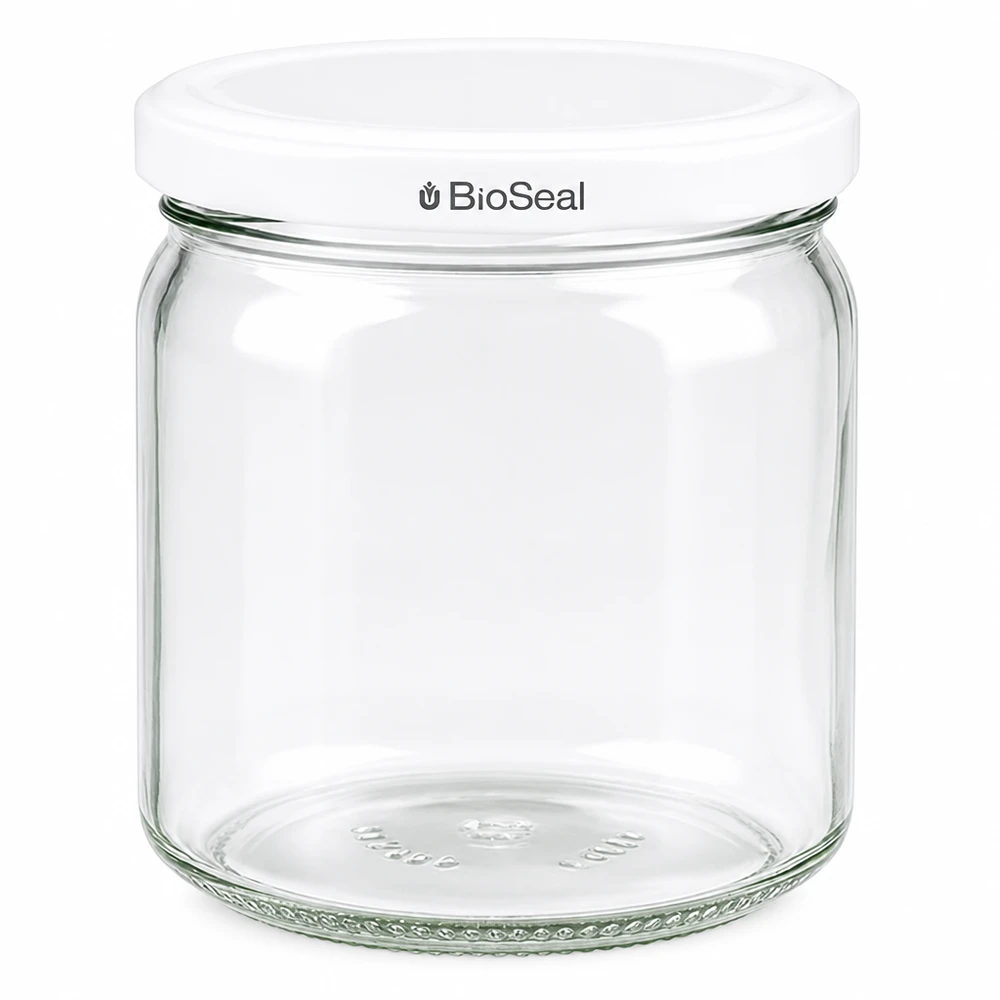 UNiTWIST Runda408 tarro de conserva con tapa TO82 BioSeal blanca - tarro de cristal redondo para la cocina