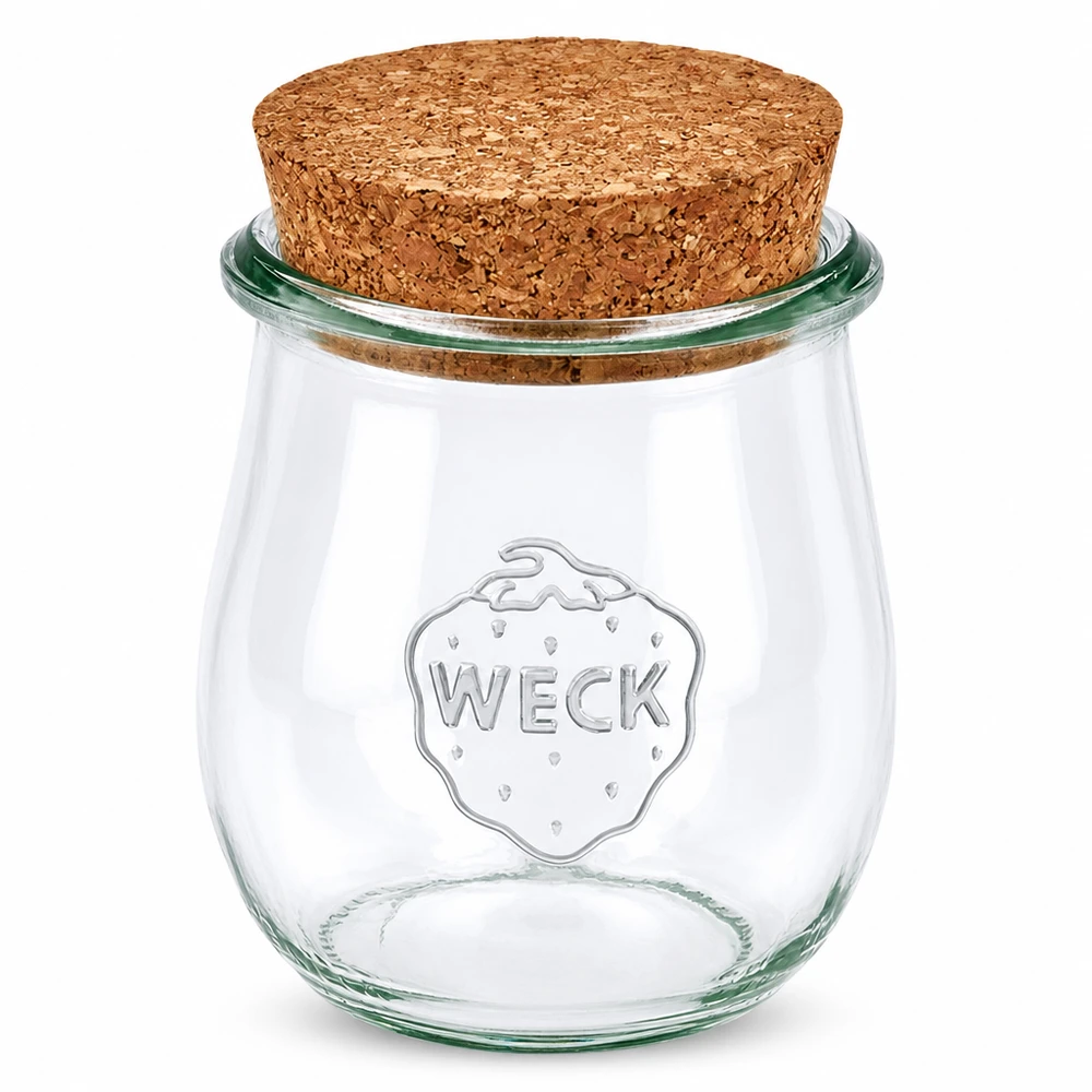 220ml tarro tulipán WECK RR60 con corcho natural WECK tarro tulipán 220ml RR60 con tapón de corcho natural Tarro para conservas de cristal transparente
