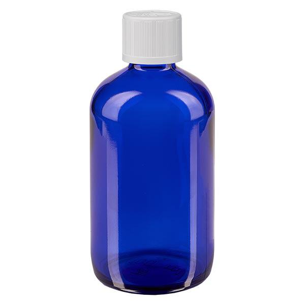 Botella de farmacia azul 100ml tapón cuentagotas blanco a prueba de niños estándar Botella de farmacia azul 100ml tapón cuentagotas blanco a prueba de niños estándar