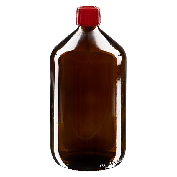 Frasco medicamento 1000ml marrón, tapón rojo con precinto de seguridad ApoGlas Frasco medicamento 1000ml marrón, tapón rojo con precinto de seguridad ApoGlas