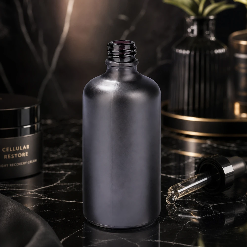 Frasco de farmacia BlackLine UT18/100 UNiTWIST de 100 ml con práctico cuentagotas para sueros y aceites