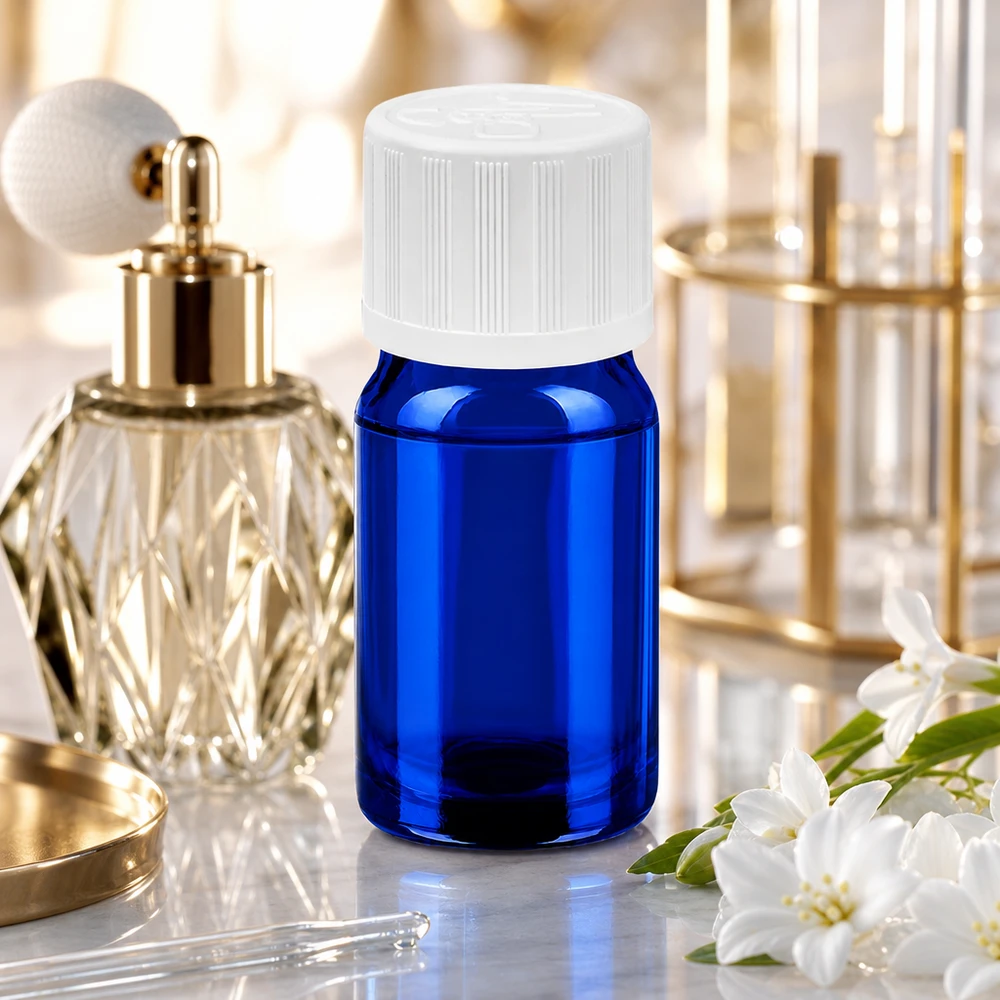 Botella 5ml 11mm tapón rosca blanco estándar precinto BlueLine UT18/5 Pequeño frasco de vidrio de 5 ml con abertura de 11 mm ideal para aceites esenciales y esencias
