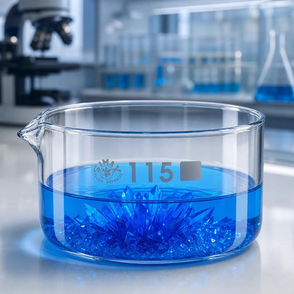 Cuenco plano de cristal de 500 ml con cristales azules, de vidrio borosilicato de laboratorio SIMAX, 115 mm de diámetro