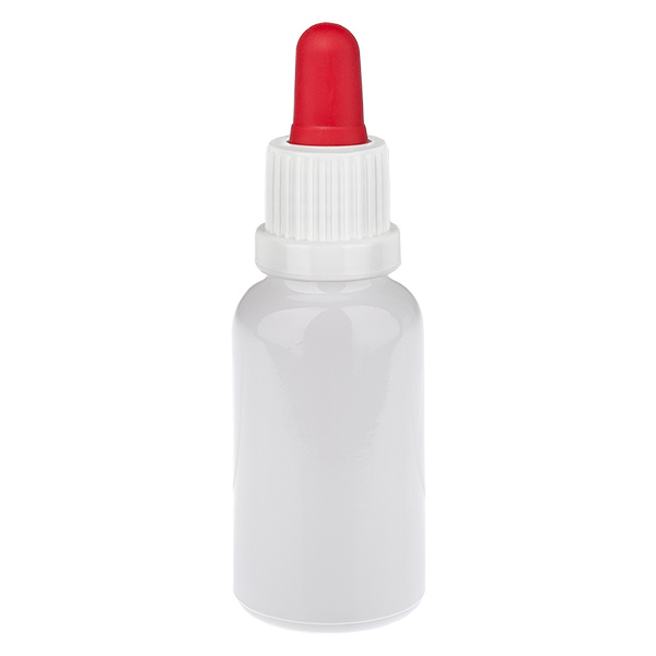 Frasco con pipeta de 20 ml, blanco/rojo, tapón de seguridad WhiteLine UT18/20 Frasco con pipeta de 20 ml, blanco/rojo, tapón de seguridad WhiteLine UT18/20