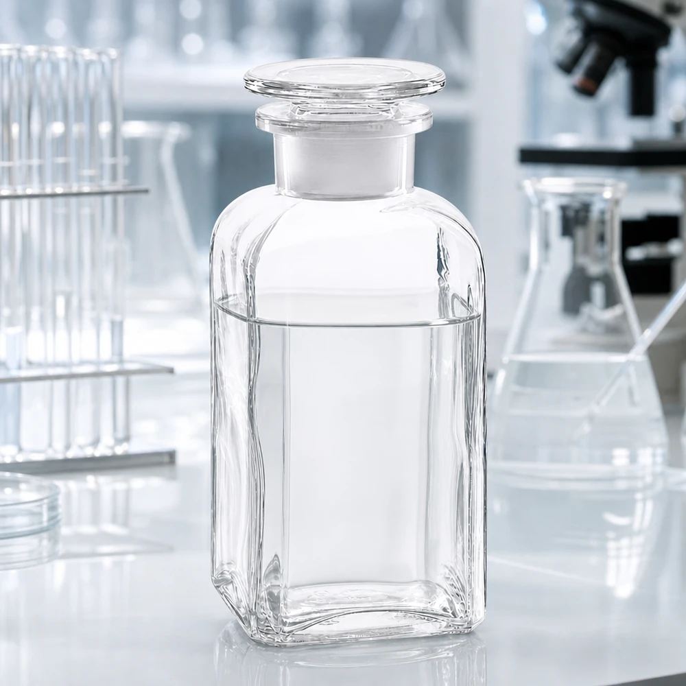 Frasco de laboratorio de 350 ml, de sección cuadrada y cuello ancho, con tapón de cristal transparente, para reactivos químicos