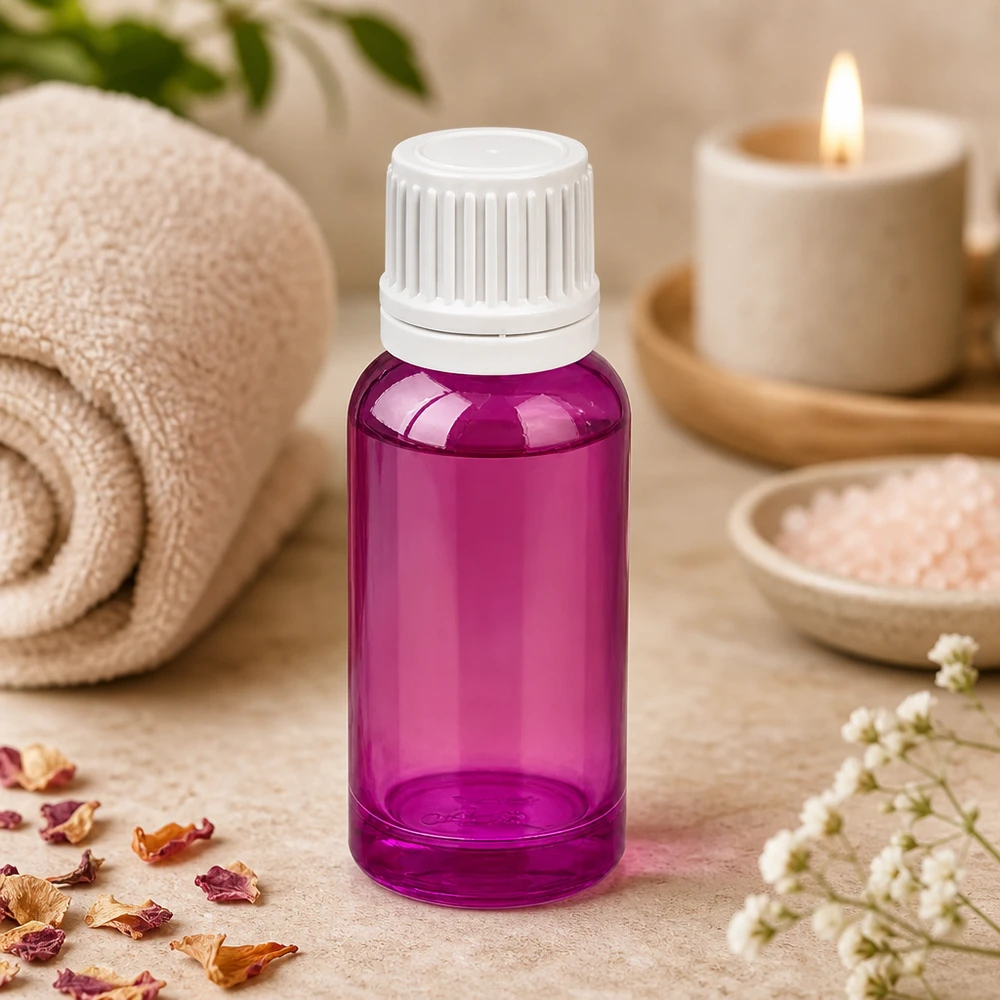 20ml frasco cuentagotas 0.7mm blanco Originalidad cierre de rosca PurpleLine UT18/20 Frasco cuentagotas púrpura de 20 ml de plástico resistente con tapón de rosca blanco para cosméticos líquidos