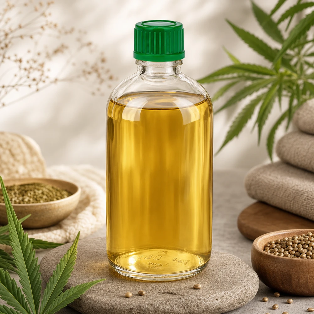 Botella transparente de 100 ml con tapón de rosca verde para aceite de cáñamo y cosmética natural ClearLine UT18/100