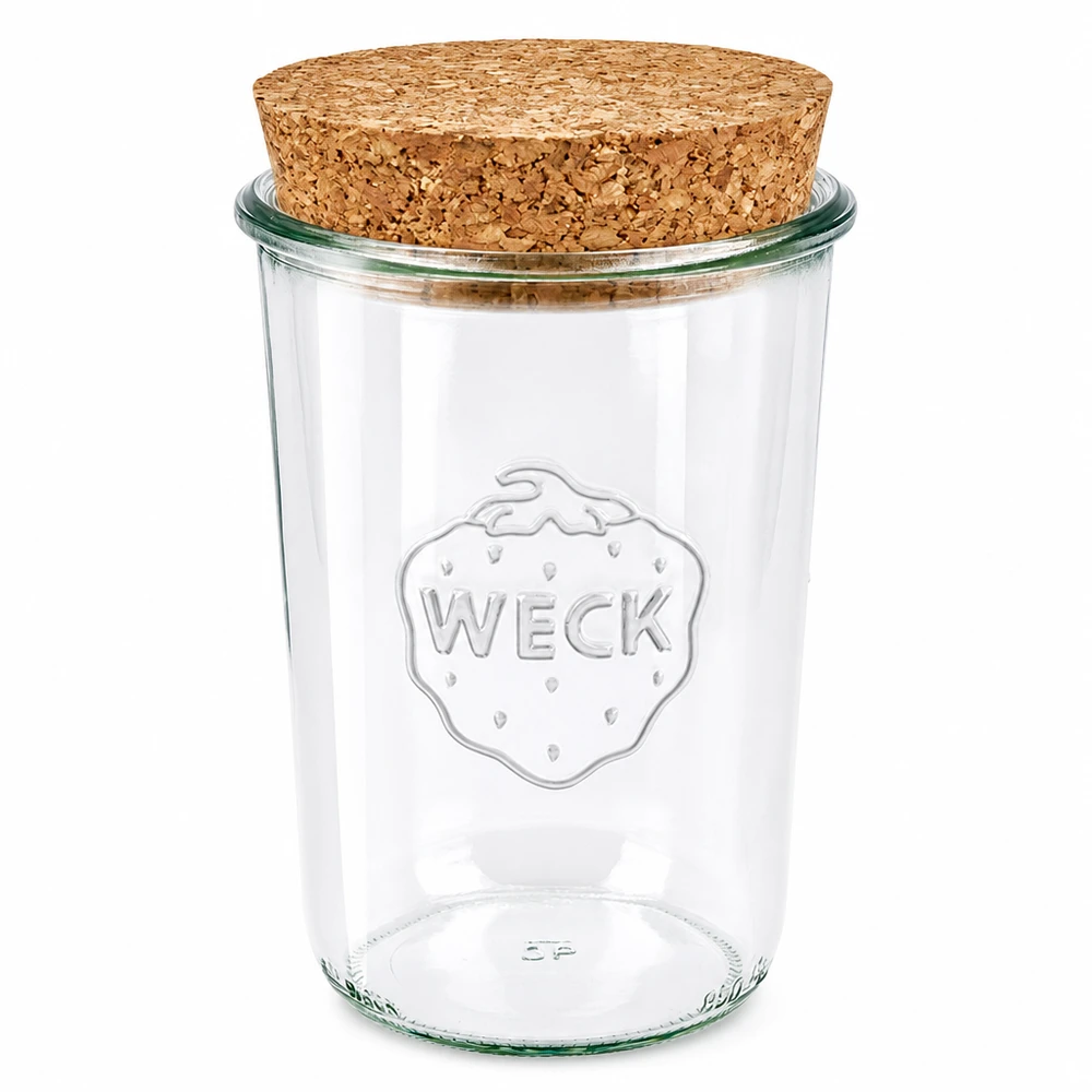 Vaso de 850ml WECK RR100 con corcho natural WECK tarro volteable 850ml RR100 con tapa de corcho natural tarro de conserva tarro de almacenaje transparente