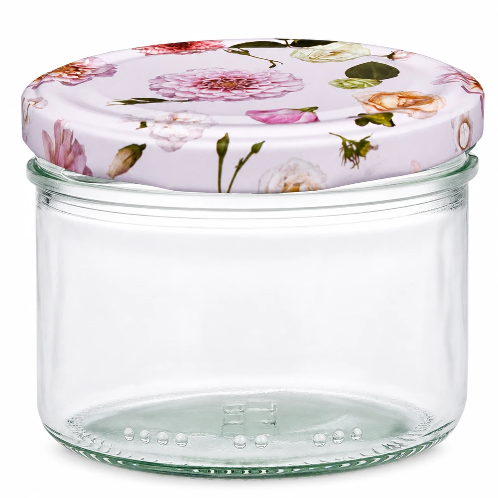 Tarro cilíndrico de 230 ml + tapa BasicSeal rosa flor Tarro cilíndrico de 230 ml con tapa BasicSeal flor rosa - tarro de conserva con motivos florales para cocina y almacenaje