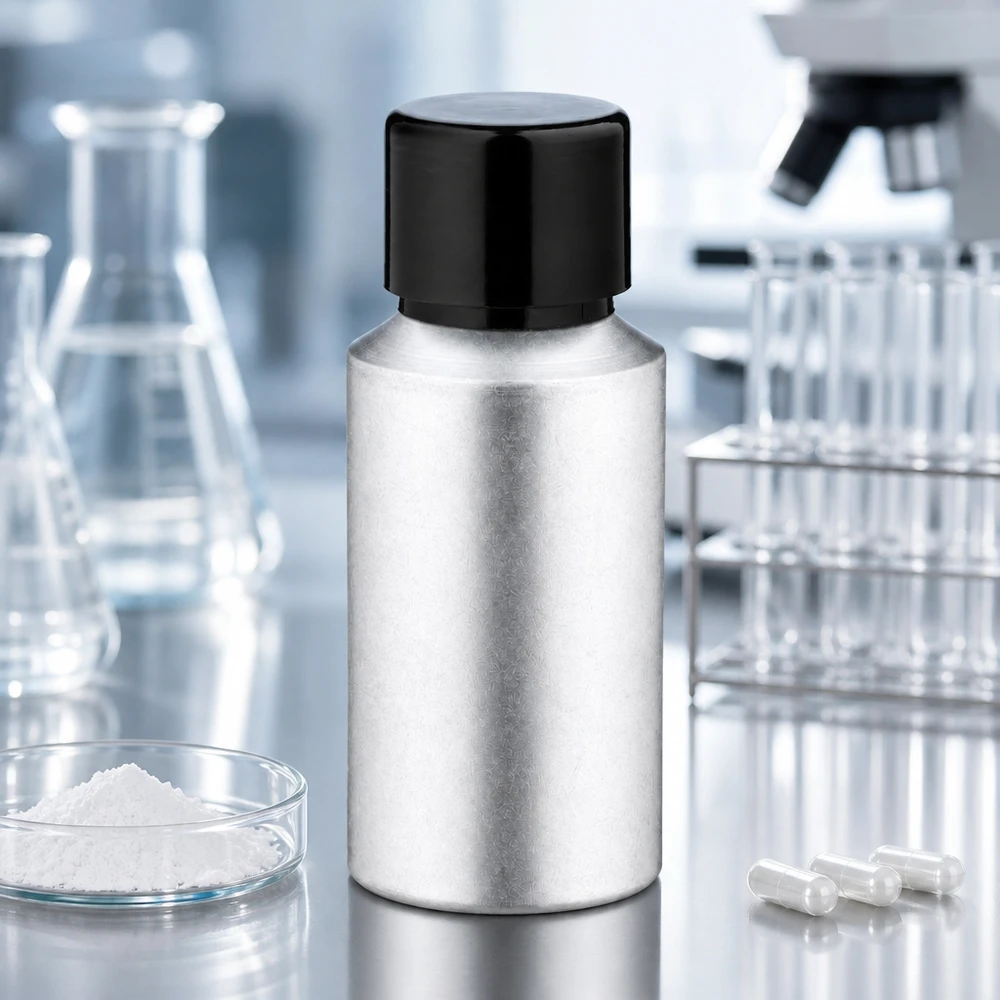 Frasco de aluminio de 30 ml con superficie decapada y tapón de rosca hermético para un almacenamiento seguro