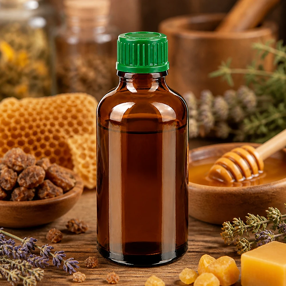 Frasco compacto de vidrio de 50 ml en marrón con tapón verde para remedios homeopáticos