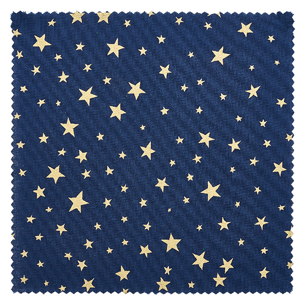 Alfombra de tela para bisutería "estrellas" azul 15cm cuadrado Blaues Stoffdeckchen mit goldenen Sternen verschiedener Größen Detail-Ansicht 15cm quadratisch für Dekoration