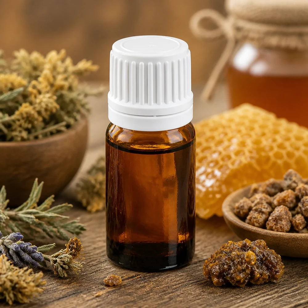 Pequeño frasco cuentagotas de 5 ml de vidrio marrón con tapón de rosca blanco para aromaterapia