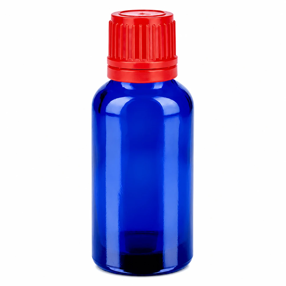 Frasco de vidrio de 30 ml con tapón de rosca rojo para aceites esenciales y aplicaciones por goteo