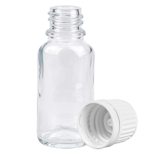 Frasco de 20 ml con tapón de rosca de 11 mm blanco ClearLine estándar UT18/20 Frasco de 20 ml con tapón de rosca de 11 mm blanco ClearLine estándar UT18/20