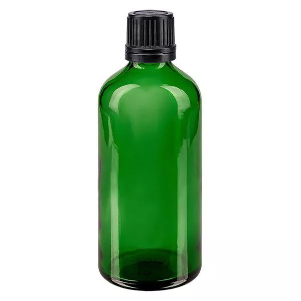 Botella de farmacia verde 100ml cuentagotas tapa premium 1mm negro cierre inviolable Botella de farmacia verde 100ml cuentagotas tapa premium 1mm negro cierre inviolable